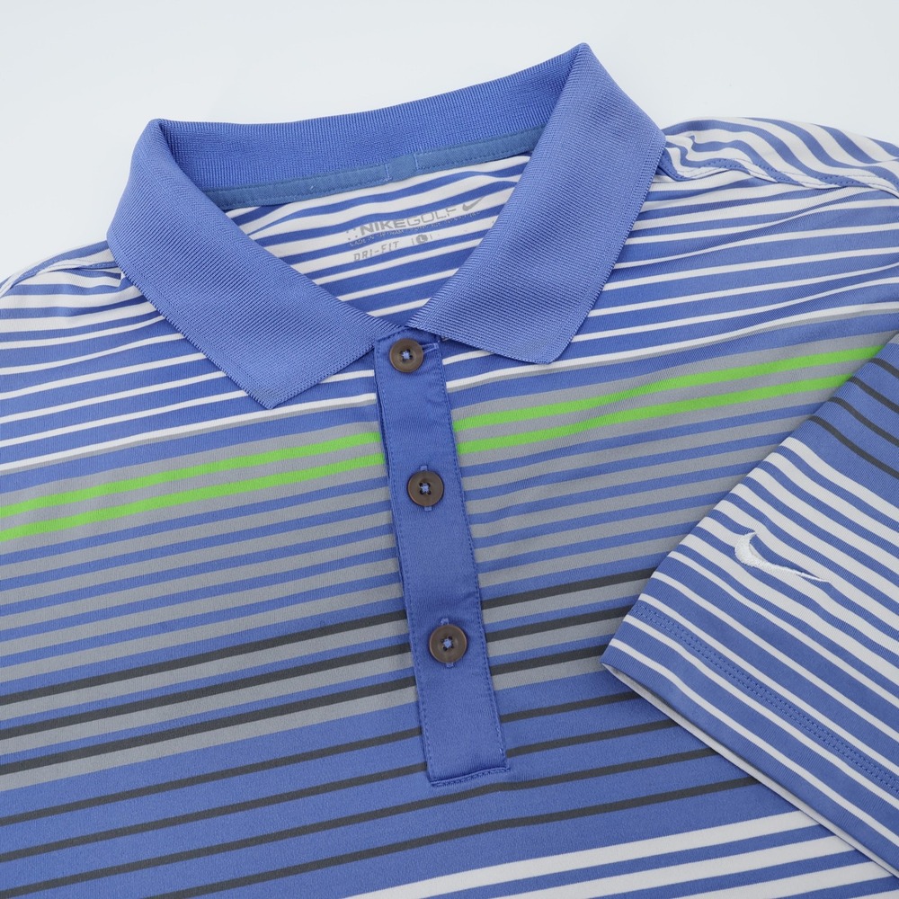 Nike Golf Dri Fit Men's Polo Shirt‎ Striped Blue Green Gray Short Sleeve Large